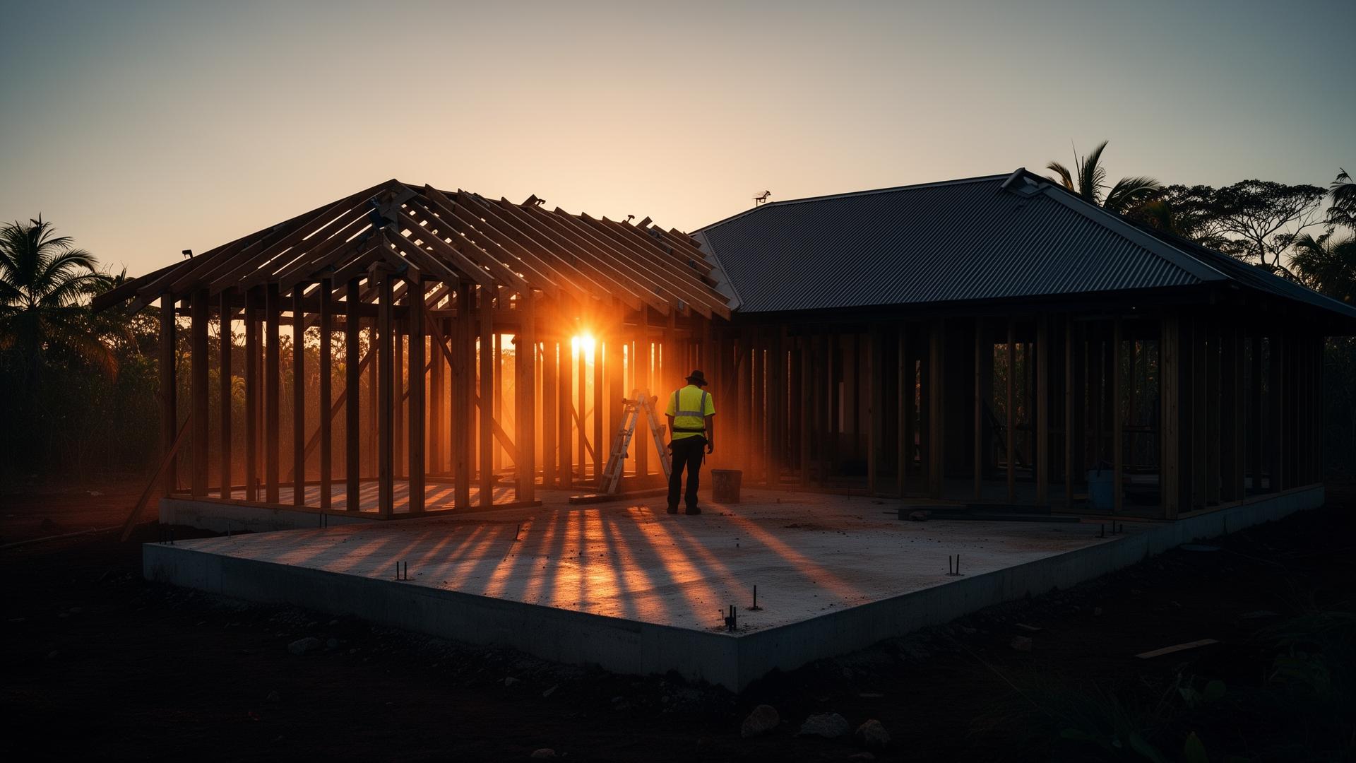 Northern Territory home under construction at sunset